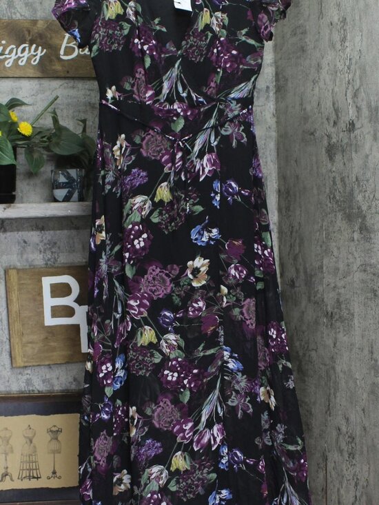 NY Collection Dresses & Skirts - Ny Collection Black Ny Collection Short Sleeve Chiffon Wrap Maxi M Sz M